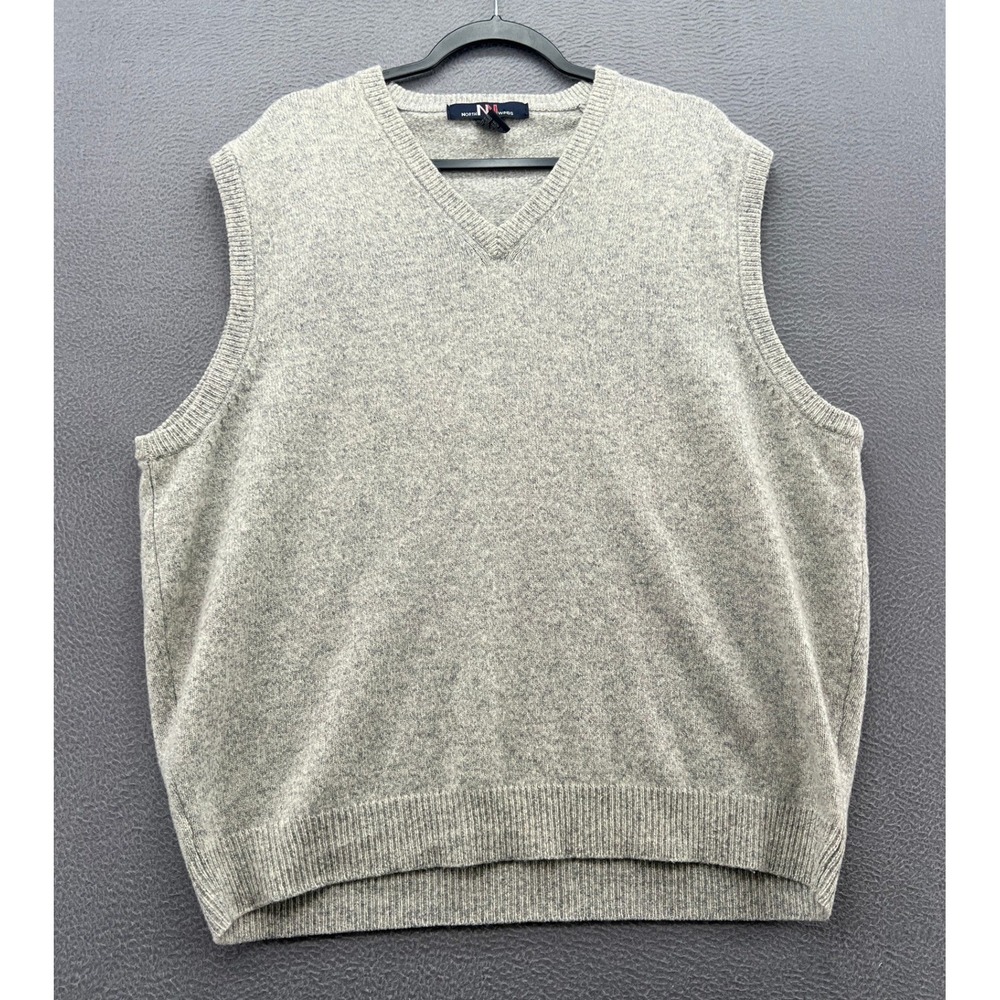 VTG North Winds Sweater Vest Mens XL Gray 100% Lambswool V-Neck Heathered